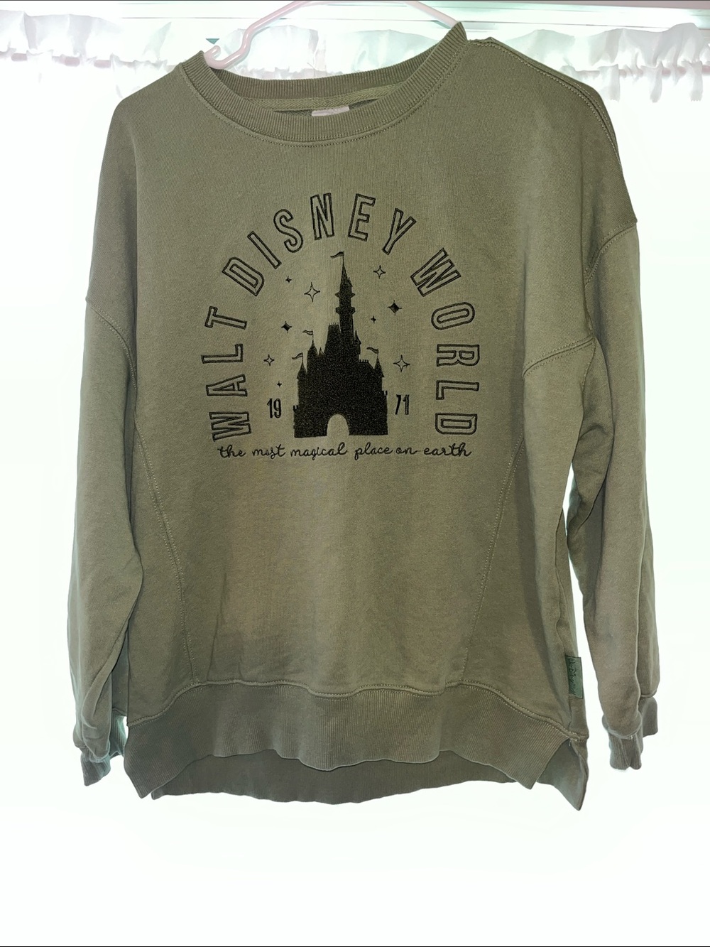 Disney Olive Green Sweatshirt with Black Castle Logo 1971